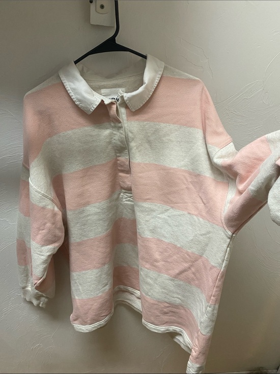 aerie Sweaters - Aerie Women’s Pink and Cream Striped Rugby Sweater